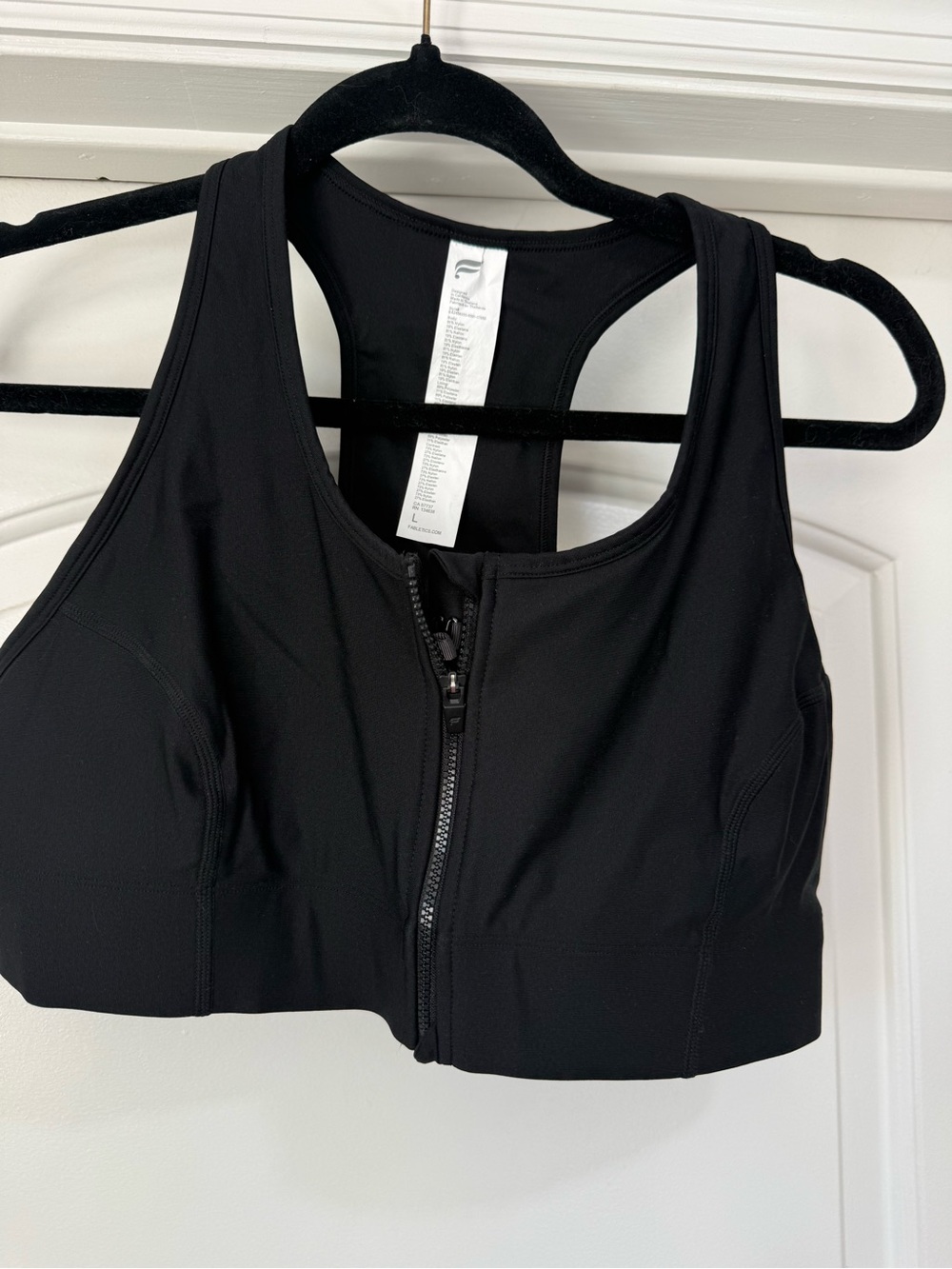 Fabletics Black Front-Zip Racerback Sports Bra